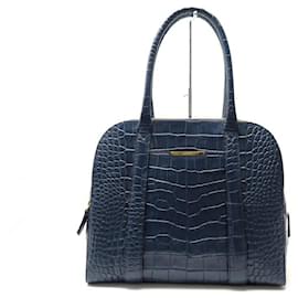 Lancel-BOLSO DE MANO LANCEL ADJANI A07101 BOLSO DE HOMBRO DE PIEL CROCO AZUL MARINO-Azul marino