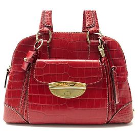 LANCEL ADJANI SHOULDER HANDBAG RED CROCOC LEATHER HAND BAG Pink