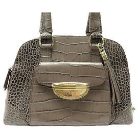 LANCEL ADJANI HANDBAG A03432 CROCO LEATHER SHOULDER HOLDER HAND BAG Taupe