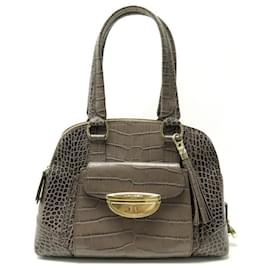 Lancel-BOLSO DE MANO LANCEL ADJANI A03432 BOLSO DE MANO CON SOPORTE DE HOMBRO DE PIEL CROCO-Gris pardo