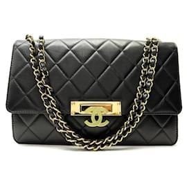 Chanel-CHANEL GOLDEN CLASS LARGE HANDBAG BLACK QUILTED LEATHER CROSSBODY BAG-Black