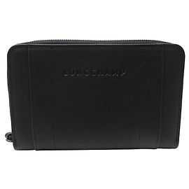 NEUE LONGCHAMP 3D WALLET L3622HCV001 SCHWARZE LEDER-GELDBÖRSE Schwarz
