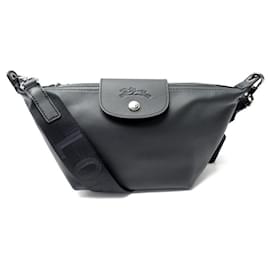 Longchamp-NEUE LONGCHAMP BANDOULIERE XS LE PLIAGE XTRA HANDTASCHE IN SCHWARZER LEDERTASCHE-Schwarz