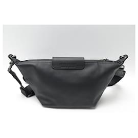 Longchamp-NEUE LONGCHAMP BANDOULIERE XS LE PLIAGE XTRA HANDTASCHE IN SCHWARZER LEDERTASCHE-Schwarz