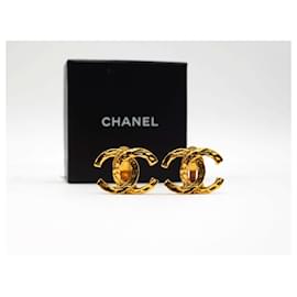 Chanel-Chanel CC Coco Vintage Hammered Earrings-Gold hardware