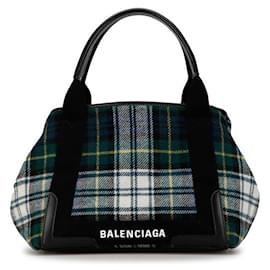 Balenciaga-Balenciaga Plaid Navy Cabas Bag  Canvas Tote Bag 339933 in Excellent condition-Other