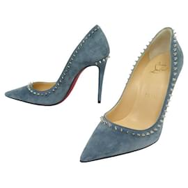 Christian Louboutin-NEUF CHAUSSURES CHRISTIAN LOUBOUTIN ANJALINA 100 3170075 35 DAIM BLEU SHOES-Bleu