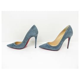 Christian Louboutin-NUOVE SCARPE CHRISTIAN LOUBOUTIN ANJALINA 100 3170075 35 SCARPE BLU CAMOSCIO-Blu