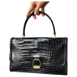 Hermès-HERMÈS - Black Crocodile Handbag-Black