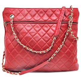 Chanel-Chanel Vintage Grand Shopping Shoulder Bag and Tote with Gold Hardware-Red