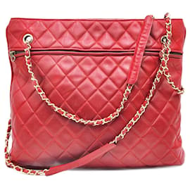 Chanel-Bolsa de ombro e tote Chanel Vintage Grand Shopping com ferragens douradas.-Vermelho