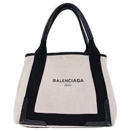 Balenciaga-Bolsa de mão BALENCIAGA Navy Cabas S lona branca preta 339933 Auth ep4111-Preto,Branco