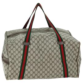 Gucci-GUCCI GG Canvas Web Sherry Line Boston Bag PVC Beige Green Red Auth 72967-Red,Beige,Green