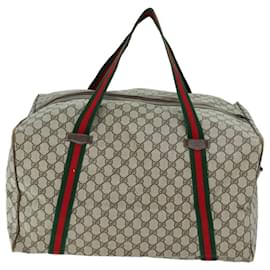 Gucci-GUCCI GG Canvas Web Sherry Line Boston Bag PVC Beige Vert Rouge Auth 72967-Rouge,Beige,Vert