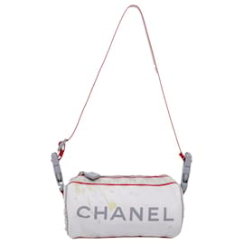 Chanel-CHANEL Sports Line Umhängetasche Emaille Weiß CC Auth bs13943-Weiß
