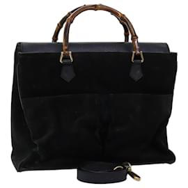 Gucci-GUCCI Bamboo Hand Bag Suede 2way Black 002 123 0322 Auth 73157-Black