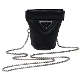 Prada-PRADA Chain Shoulder Pouch Leather Black Auth 72105-Black