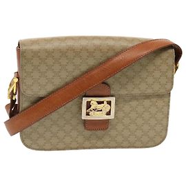 Céline CELINE Bolsa de ombro em lona macadame bege Auth 73295 Bege