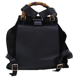 Gucci-GUCCI Bamboo Backpack Suede Black Auth 71825-Black