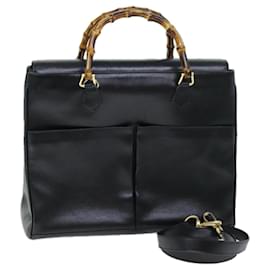 Gucci-GUCCI Bamboo Hand Bag Leather 2way Black 002 123 0322 Auth ep4124-Black