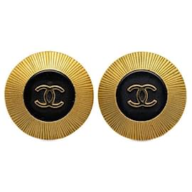 Chanel-Boucles d'oreilles à plaque ronde CC-Doré