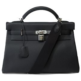 Hermès HERMES Kelly 40 Bag in Black Leather - 101900 Black