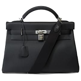 Hermès-HERMES Kelly 40 Bag in Black Leather - 101900-Black