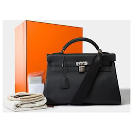 Hermès-HERMES Kelly 40 Bag in Black Leather - 101900-Black