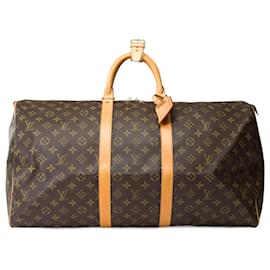 Louis Vuitton-Bolso Keepall LOUIS VUITTON en lona marrón - 101288-Castaño