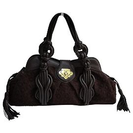 Shanghai Tang Leather Handbag Brown Brown