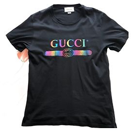 Camiseta Gucci arcoíris negra de algodón Negro