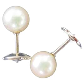 Mikimoto-Boucles d'oreilles perle/or blanc.-Blanc