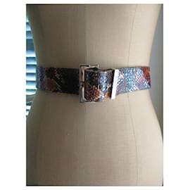 Charles Jourdan-Wide exotic leather belt.-Silver hardware