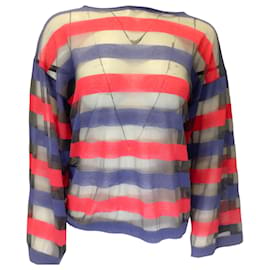 Autre Marque-Giorgio Armani Red / Blue / Black Striped Sheer Knit Sweater-Multiple colors