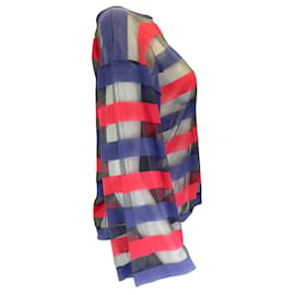 Autre Marque-Giorgio Armani Pull en tricot transparent rayé rouge / bleu / noir-Multicolore