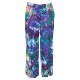 Autre Marque-Etro Pantalon en Lin Imprimé Multi Violet / Sarcelle-Multicolore
