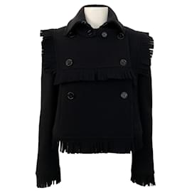 Autre Marque-Burberry Black Cashmere / Wool Cropped Jacket with Fringe-Black