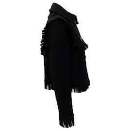 Autre Marque-Burberry Black Cashmere / Wool Cropped Jacket with Fringe-Black