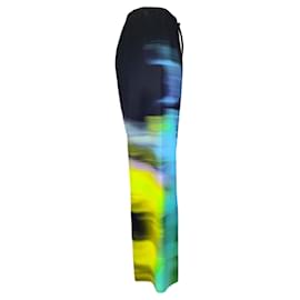 Autre Marque-Dries Van Noten Navy Blue Multi Satin Wide Leg Drawstring Pants-Multiple colors