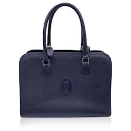 Cartier-sac à main vintage en cuir bleu marine-Bleu