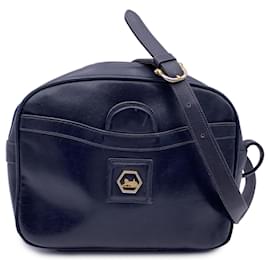 Céline-Bolso de hombro con bolsillo delantero de cuero azul vintage-Azul
