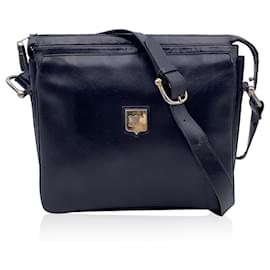 Céline-Vintage Black Leather Gussetted Shoulder Bag-Black