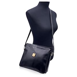 Céline-Vintage Black Leather Gussetted Shoulder Bag-Black