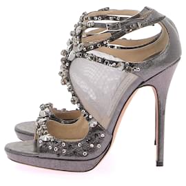 Jimmy Choo-JIMMY CHOO Sandalen T.EU 38,5 Leder-Metallisch