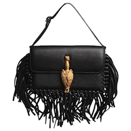 Valentino-Black fringed leather bag-Black