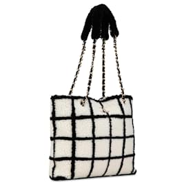 Chanel-Chanel White Grid Shearling Shopping Tote-White