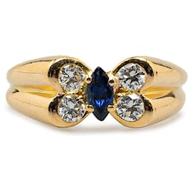 Autre Marque-Van Cleef and Arpels Gold 18K Yellow Gold Diamond and Sapphire Butterfly Ring-Golden