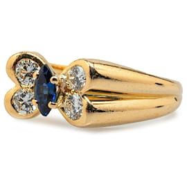 Autre Marque-Van Cleef and Arpels Gold 18K Yellow Gold Diamond and Sapphire Butterfly Ring-Golden