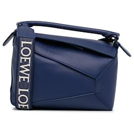Loewe-Bolso satchel pequeño azul con borde de rompecabezas LOEWE-Azul