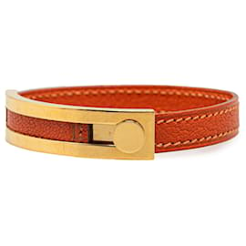 Hermès-Hermès Pousse Pousse-Armband aus orangefarbenem Leder-Golden,Orange